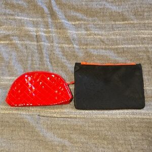 ipsy Red Quilted Glossy Half-Moon Pouch with Black Zip Pouch